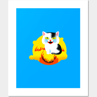 Cat in fire Posters and Art